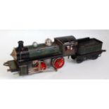 Karl Bub 0-4-0 Clockwork Locomotive and Tender, finished in green with red spoked wheels, needs