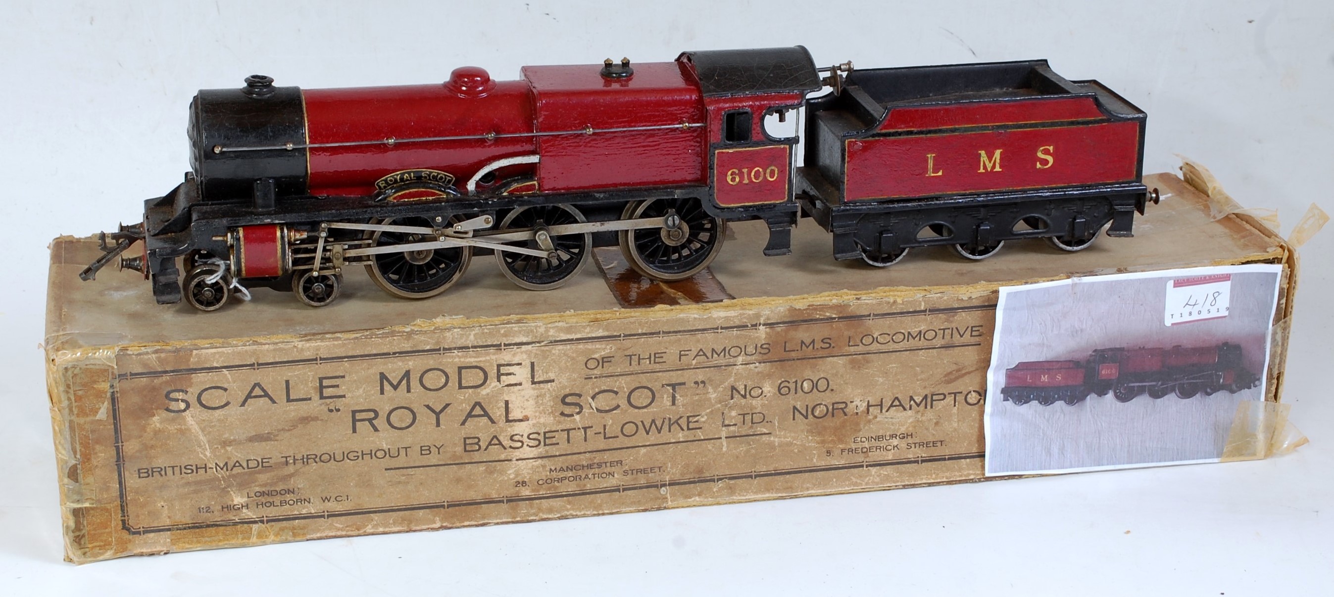 Bassett-Lowke virtually completely repainted c/w maroon LMS 4-6-0 'Royal Scot' No. 6100 complete