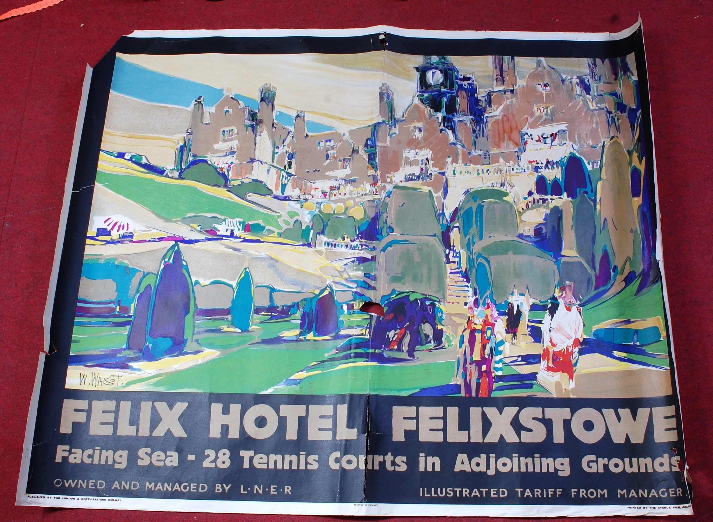 A quadroyal poster Felix Hotel, Felixstowe, owned and managed by LNER, view of hotel art deco