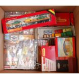 Box containing mixed model railway including Hornby R126 car transporter (NM-BNM), 12 other