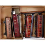 Tray containing four kit built coaches including 2x 6 wheel MR Clemenson coaches, 6 wheel MR full