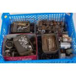 Small tray containing items from Modellers workshop, large quantity of wheels, con-rods, can motors,