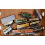 Large tray containing 10 pre-war Hornby items: 2 x LMS M1 open; GW M1 open; 2 x LMS No.0 open; NE