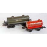 Two Bing tank wagons, grey bogie petrol tanker No. 1025, chips to domes (G); standard Benzin Motor