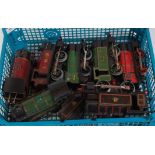 Tray containing seven Hornby 0-4-0 locos, c/w, post-war, including 2x LMS No. 101, LNER No. 101, No.