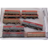 9 Hornby Rail freight red/grey mixed type wagons, all weathered, detail added, some wheels