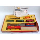 Collection of American Triang locos and wagons, R159 blue/yellow, R52, R155 Bo-Bo switcher, yellow