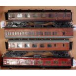 Four bogie coaches all finescale except LMS 'R' models, Br/3rd, LMS all/3rd, brown (? LNER),