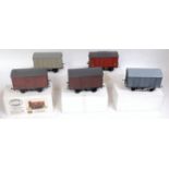 Tray containing eight kit built vans, finescale wheels, some weathered