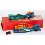 Triang Hornby R666 articulated car transporter with 16 loose Minix bright wheel cars and centre