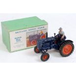 A Britains model farm No. 128F Fordson Major tractor comprising dark blue body with orange hubs, and