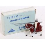 Timpo, Ivanhoe Knights in Armour KN58 'Front de Boef' lead mounted figure, brown/white with shield