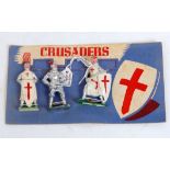 Cherilea, rare Crusader set of 3 standing knights strung onto original card