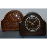 A 1950s Smiths Enfield oak cased mantel clock; together with a walnut cased mantel clock (2)