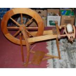 A contemporary beech spinning wheel