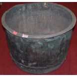 An early 20th century verdigris copper circular log bucket, with riveted detail, dia. 48.5cm