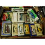 One tray containing a quantity of boxed diecast and plastic vehicles to include an Ertl London taxi,
