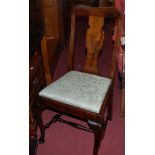 A set of six early 20th century walnut Queen Anne style splatback dining chairs, each having