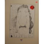 David Hughes - "Corn Beefy", "Dont Tell Cath?!" (satirical portrait of Ian Botham), ink on paper,