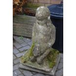 A reconstituted stone garden figure of a seated girl with frog, height 75cm