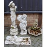 A reconstituted stone and white painted figure of a semi nude Greek standing goddess, raised on