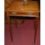 A 19th century mahogany and rosewood cross banded single drawer square side table, width 51cm
