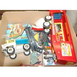 One box containing a quantity of mixed loose and boxed diecast tinplate and other related toys and