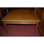 A contemporary cherry wood low square section coffee table, w.90cm