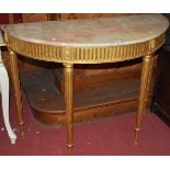 A circa 1900 French gilt wood and marble topped demi-lune side table in the Louis XVI taste,