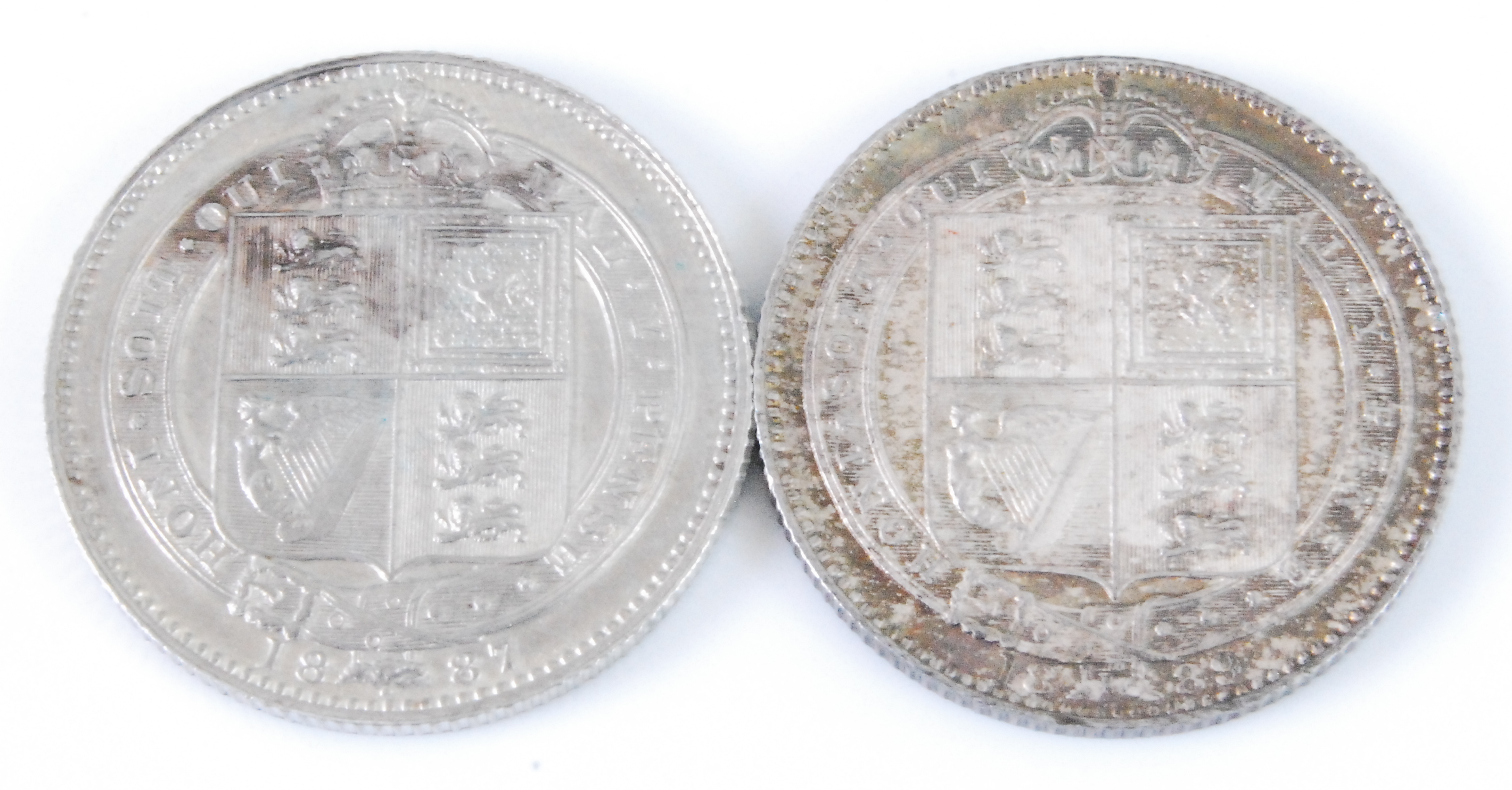 Great Britain, 1887 shilling, Victoria "jubilee" head, rev; crown above Royal quadrants within - Image 2 of 2