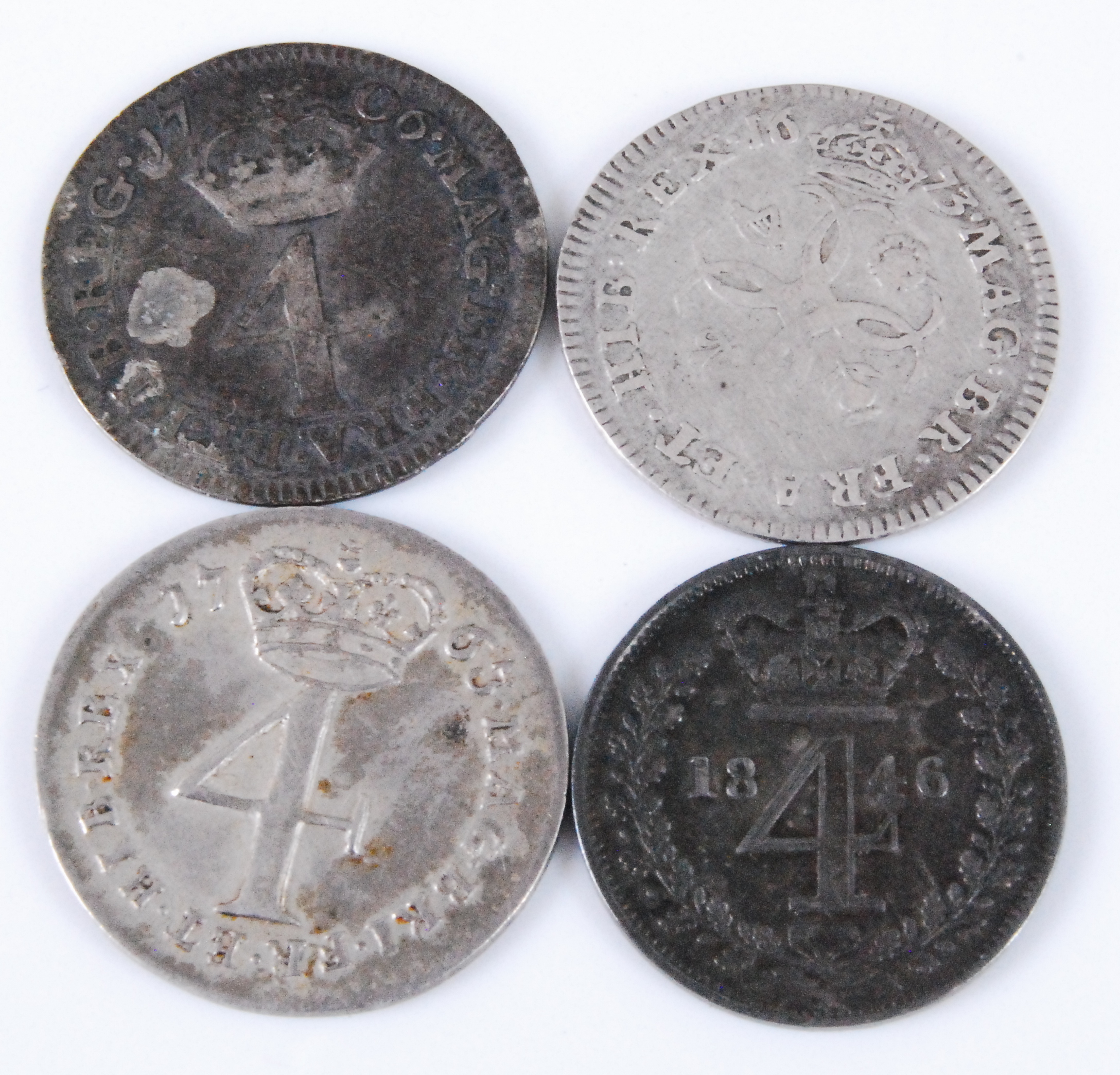 England, Four Maundy Money 4d coins to include Charles II, 1673, Queen Anne, 1706, George III, - Image 2 of 2