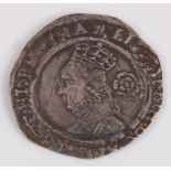 England, 1571 threepence, Elizabeth I bust with rose, rev; crossed shield below date. (1)