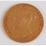 Great Britain, 1873 gold half sovereign, Victoria 'young head'' above date, rev. crowned shield