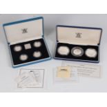 Great Britain, a cased silver proof Piedfort one-pound four-coin set, together with a cased 1994