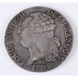 France, Louis XVI 1/2 Ecu, 1792 Paris mint, Obv; profile bust with leopard below for Alexandre