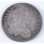 England, 1676 crown, Charles II laureate bust, rev; crowned shields with interlocking C's within