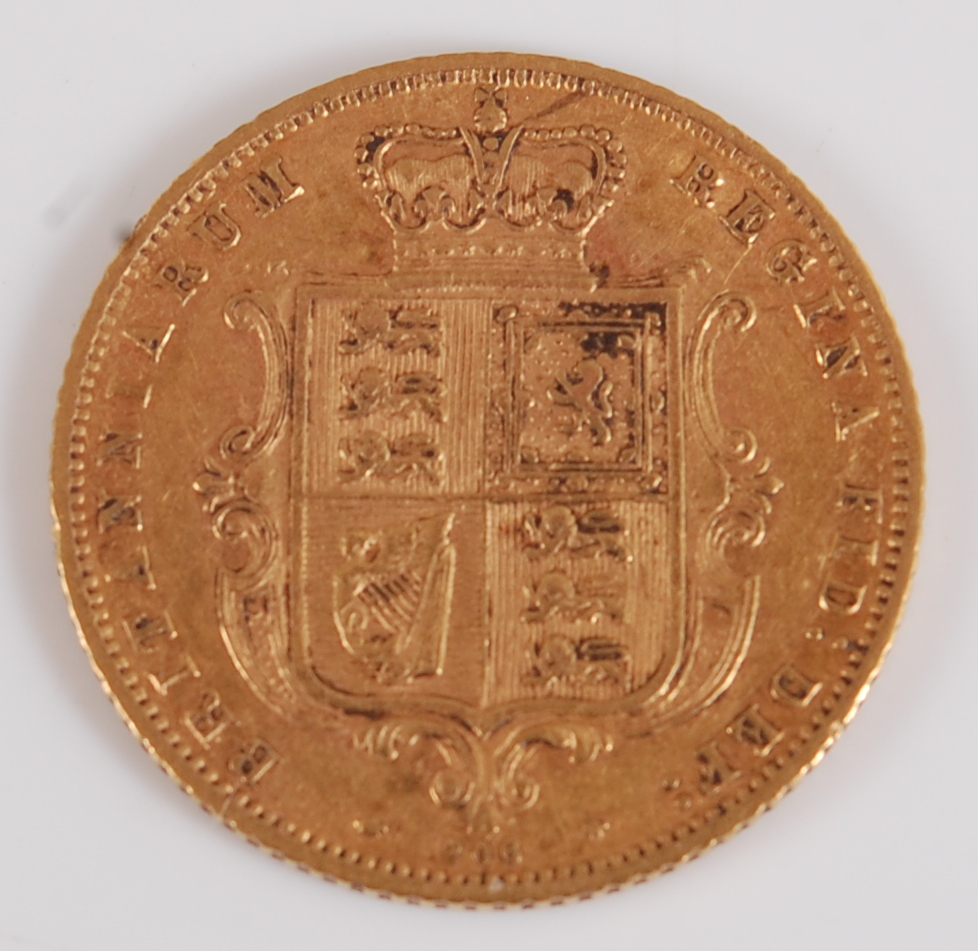 Great Britain, 1873 gold half sovereign, Victoria 'young head'' above date, rev. crowned shield - Image 2 of 2