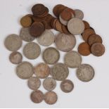 A mixed lot of 19th century British and world silver and other coins, to include 1897 Victoria