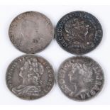 England, Four Maundy Money 2d coins to include James II, 1868, George II, 1737, George III 1766