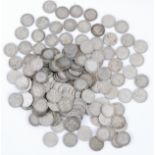 Great Britain, a large collection of silver threepence coins, Victoria-George VI, approx. 173.