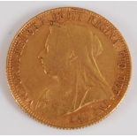 Great Britain, 1899 gold full sovereign, Victoria 'veil head', rev. St George & Dragon above date