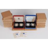 Great Britain, a collection of eleven cased silver proof Piedfort coins and coin sets, to include