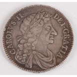 England, 1677 half crown, Charles II laureate and draped bust, rev; crowned cruciform shields with