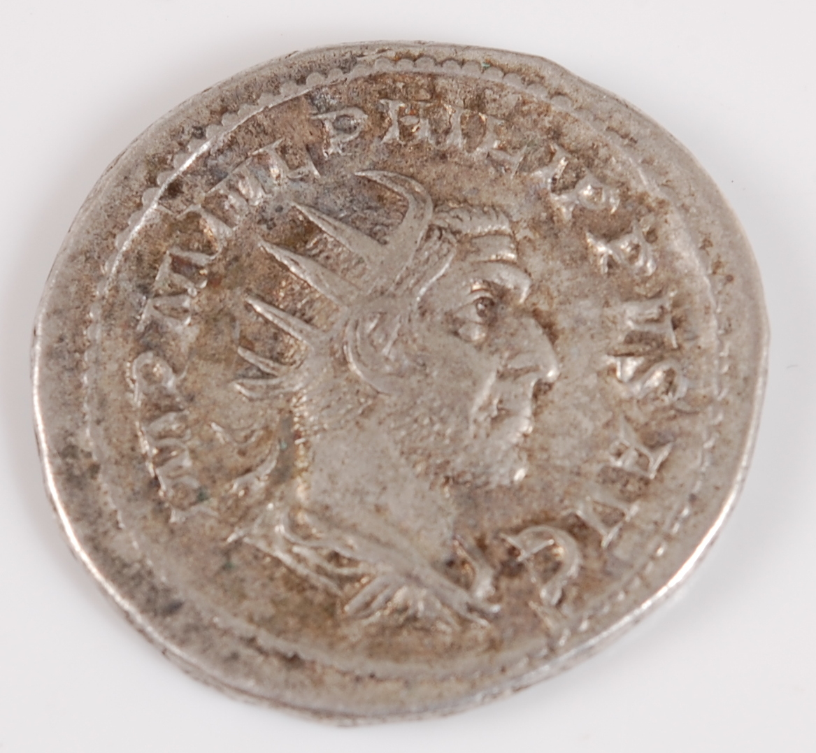 Roman, Phillipus I, 244-249 AR Antoninianus, draped and cuirassed bust right, rev; Roma seated