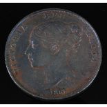 Great Britain, 1855 penny, Victoria "bun" head with date below, rev; Britannia seated facing right