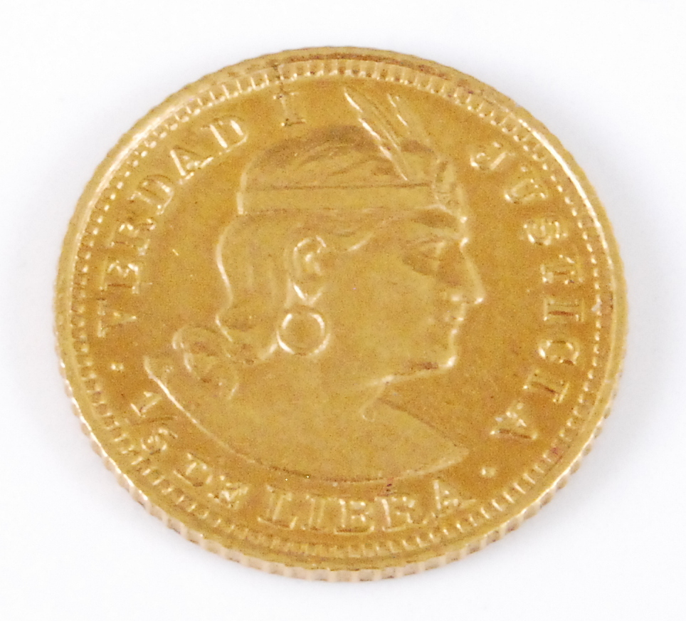 Peru, 1922 gold 1/5 Libra,