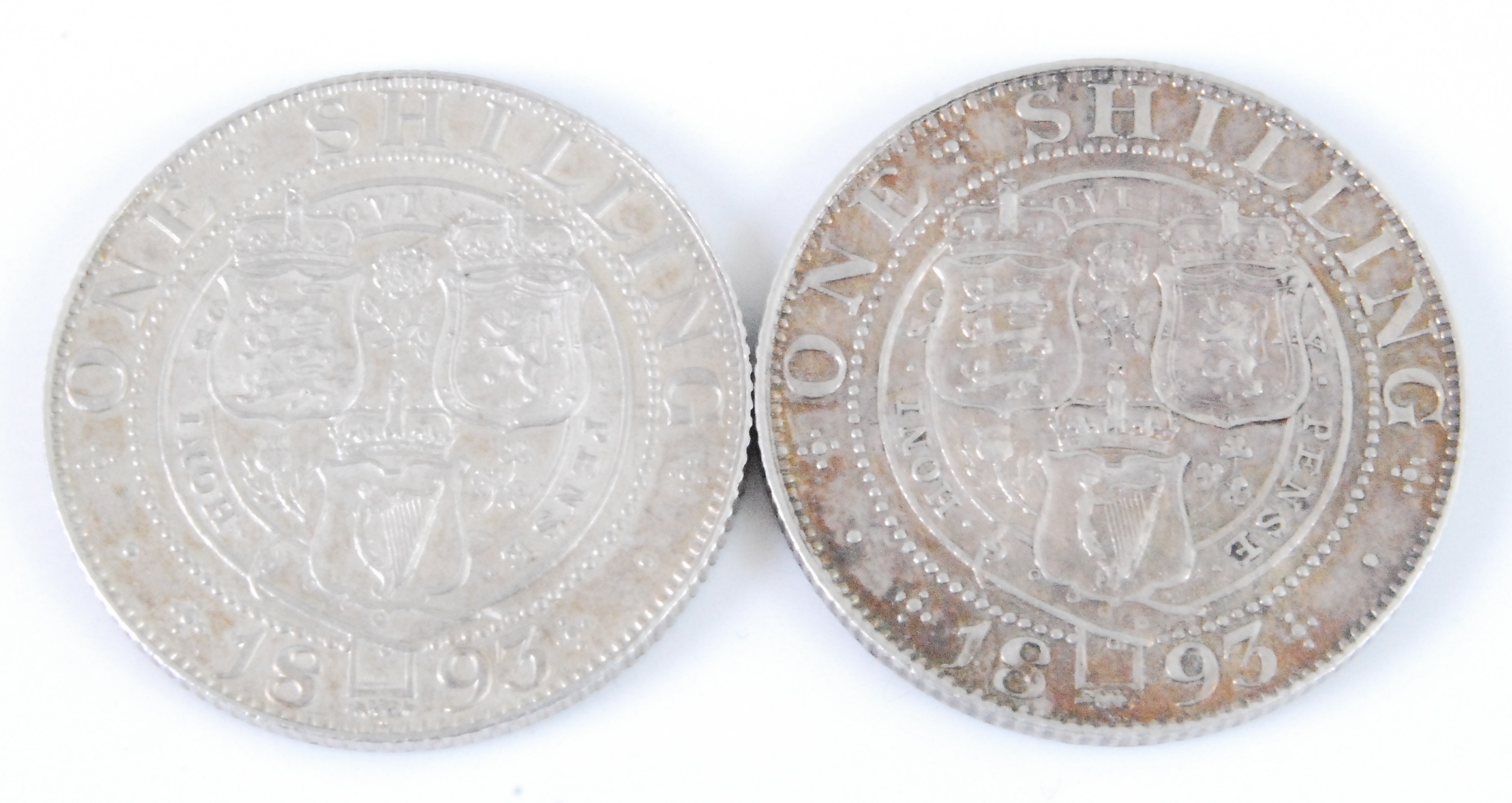 Great Britain, 1893 shilling, Victoria "veiled" head, rev; three crowned shields within garter - Image 2 of 2