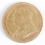 Great Britain, 1893 gold full sovereign, Queen Victoria "veil" head, rev; St George & Dragon above