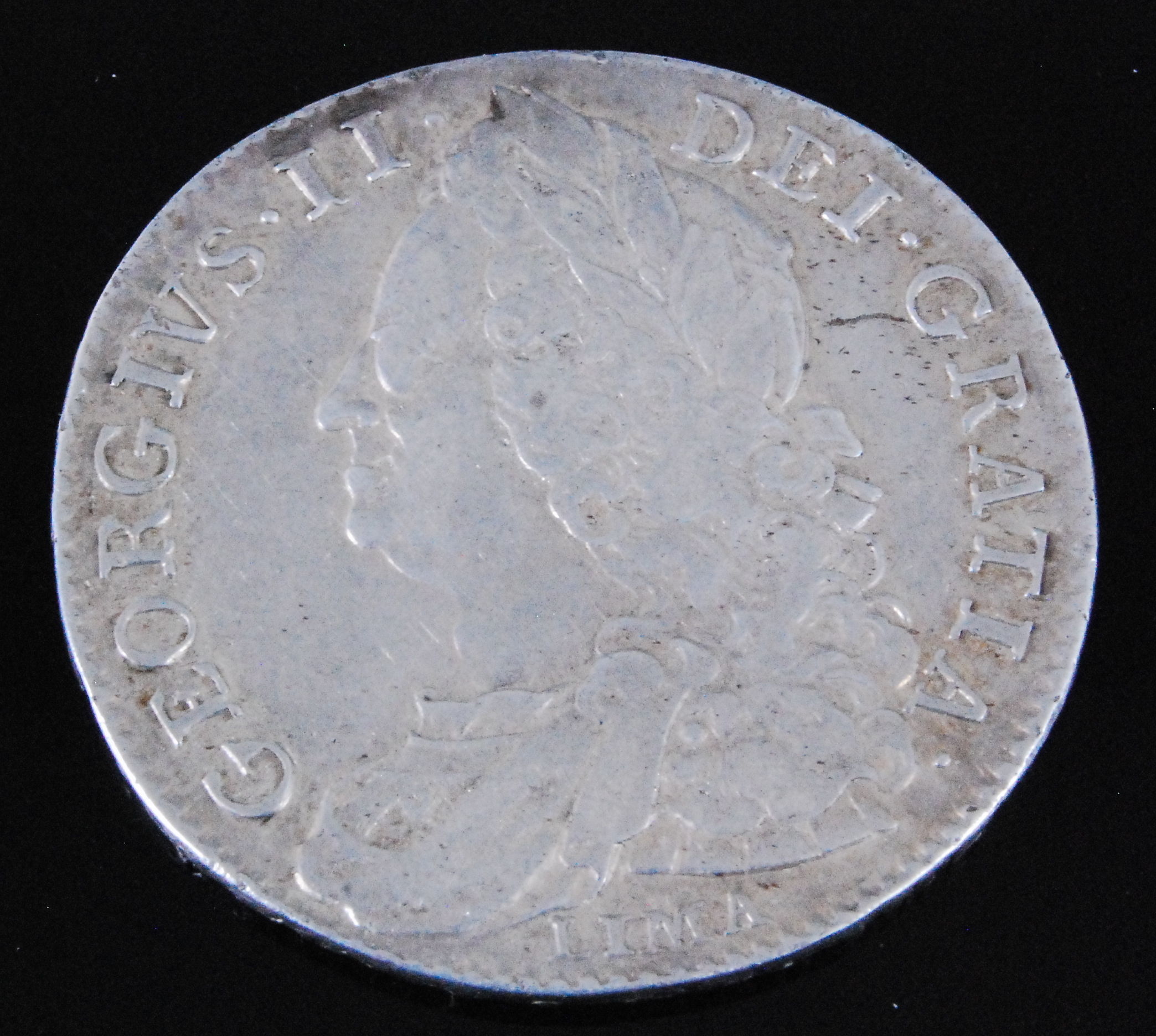 Great Britain, 1746 half crown, George II bust with Lima below, rev; crowned quartered shields, date