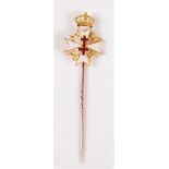 An 18ct stick pin for the Order of St John of Jerusalem: the white enamel Maltese cross with central
